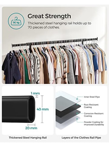 SONGMICS Garderoba stojąca w kolorze czarnym - 132 x 160 x 45,5 cm