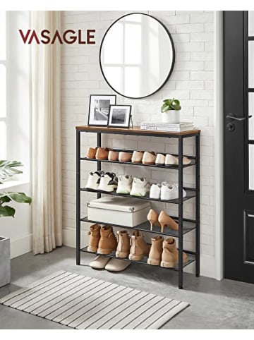 SONGMICS Schoenenkast zwart/bruin - (B)75 x (H)93 x (D)28 cm