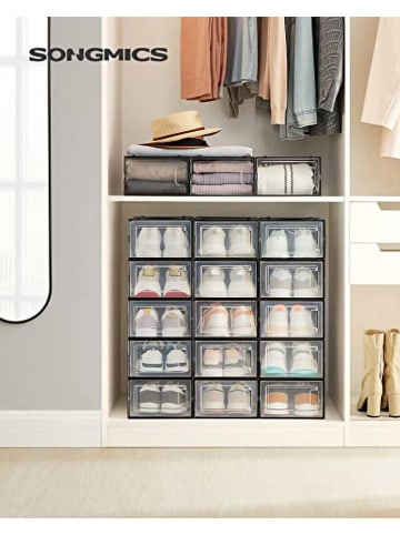 Songmics 18-delige set: schoenenboxen transparant/zwart - (B)23 x (H)14 x (D)33,3 cm