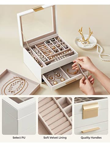 Songmics Schmuckkästchen in Weiß/ Gold - (B)23,1 x (H)13,5 x (T)20,3 cm