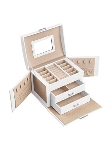 Songmics Schmuckkästchen in Weiß/ Beige - (B)17,7 x (H)13,5 x (T)13,8 cm