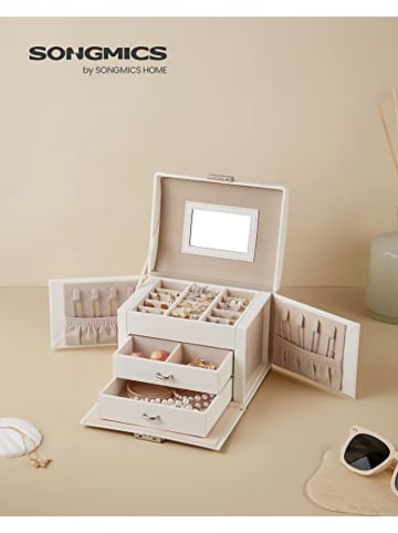 SONGMICS Schmuckkästchen in Weiß/ Beige - (B)17,7 x (H)13,5 x (T)13,8 cm