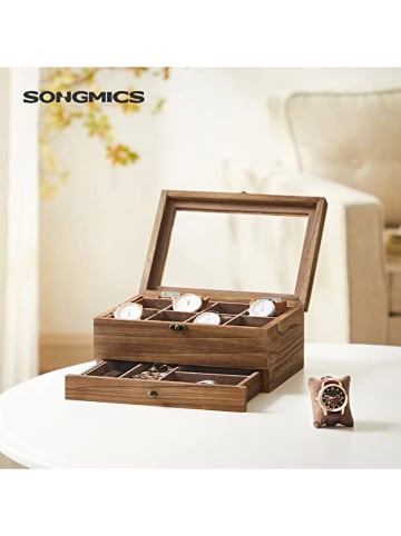 Songmics Szkatułka w kolorze brązowym na zegarki - 27 x 13 x 20 cm