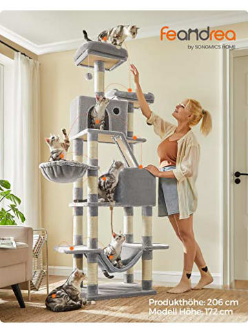 Songmics Kratzbaum in Hellgrau/ Creme - (B)60 x (H)206 x (T)50 cm