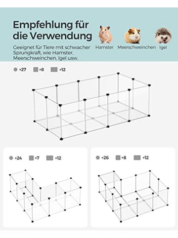 SONGMICS Dierenhok transparant/zwart - (B)73 x (H)143 x (D)46 cm