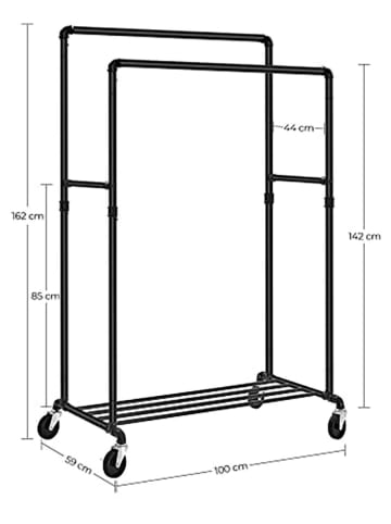 Songmics Wieszak stojący w kolorze czarnym na ubrania - 100 x 162 x 59 cm