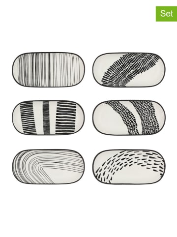 Ard'time 6er-Set: Servierschalen "Yucatan" in Weiß/ Schwarz - (B)17 x (H)2 x (T)8 cm