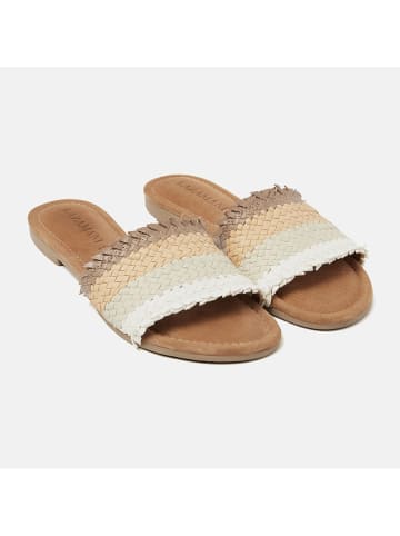 Lazamani Leder-Pantoletten in Beige/ Weiß
