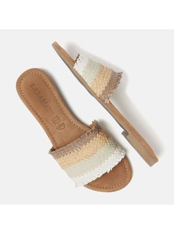Lazamani Leren slippers beige/wit