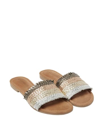 Lazamani Leder-Pantoletten in Gold/ Silber