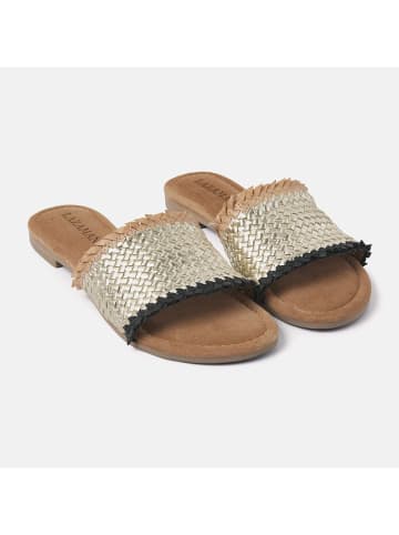 Lazamani Leren slippers zwart/goudkleurig