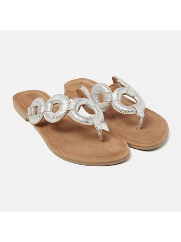 Lazamani Leren teenslippers zilverkleurig