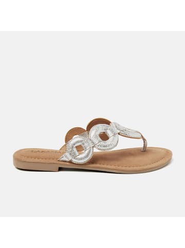 Lazamani Leren teenslippers zilverkleurig