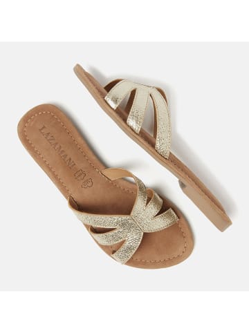 Lazamani Leren slippers goudkleurig