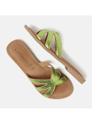 Lazamani Leren slippers groen