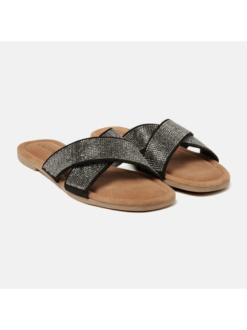 Lazamani Leren slippers zwart