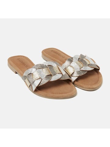 Lazamani Leren sandalen zilverkleurig