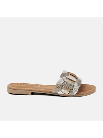 Lazamani Leren slippers zilverkleurig