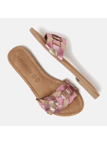 Lazamani Leren slippers lichtroze