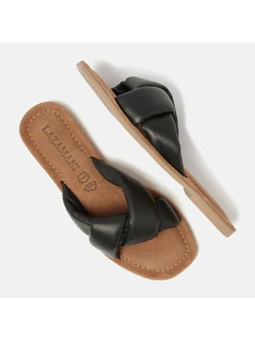 Lazamani Leren slippers zwart