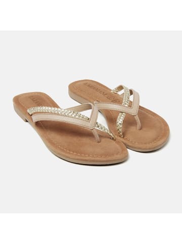 Lazamani Leren teenslippers beige