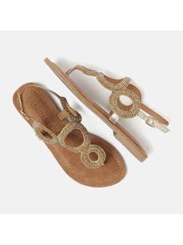 Lazamani Leren teensandalen goudkleurig