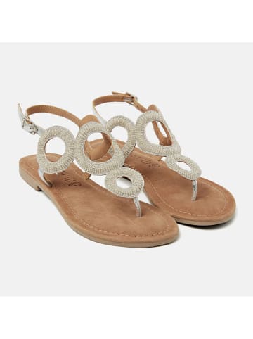 Lazamani Leren teensandalen zilverkleurig