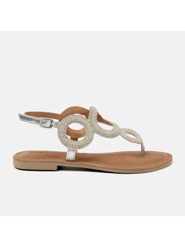 Lazamani Leren teensandalen zilverkleurig