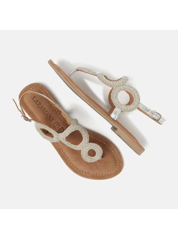 Lazamani Leren teensandalen zilverkleurig