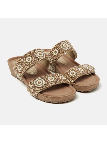 Lazamani Leren sleehakslippers beige