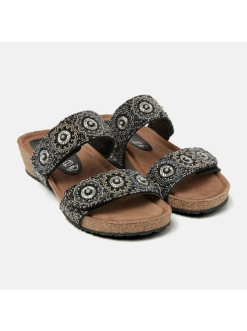 Lazamani Leren sleehakslippers zwart