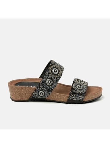 Lazamani Leren sleehakslippers zwart