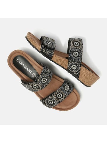 Lazamani Leren sleehakslippers zwart