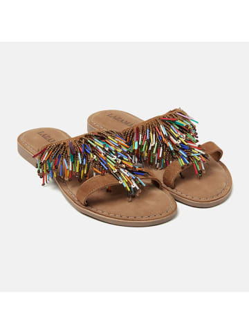 Lazamani Leren slippers lichtbruin