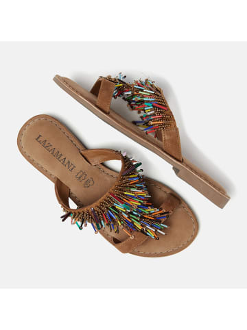 Lazamani Leren slippers lichtbruin
