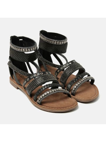 Lazamani Leren sandalen zwart