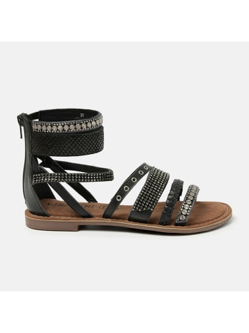 Lazamani Leren sandalen zwart