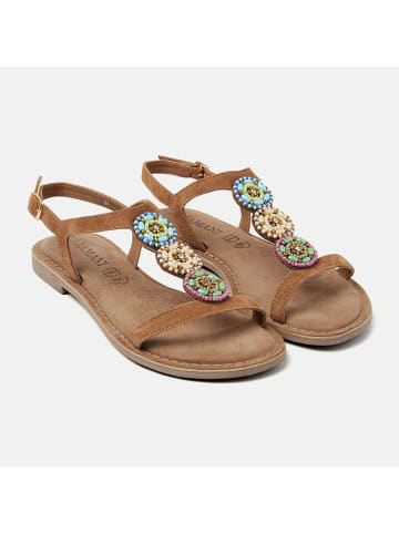 Lazamani Leren sandalen bruin