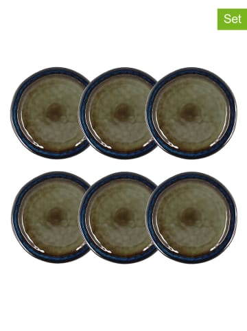 Ogo Living 6er-Set: Speiseteller "Certaldo" in Khaki/ Dunkelblau - Ø 27 cm