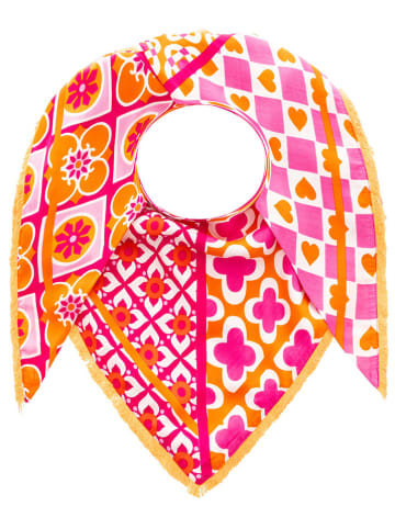 Zwillingsherz Dreieckstuch "Grafischer Mustermix" in Pink/ Orange - (L)200 x (B)90 cm