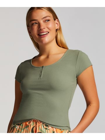 Hunkemöller Pyjama-Oberteil "Henley" in Khaki