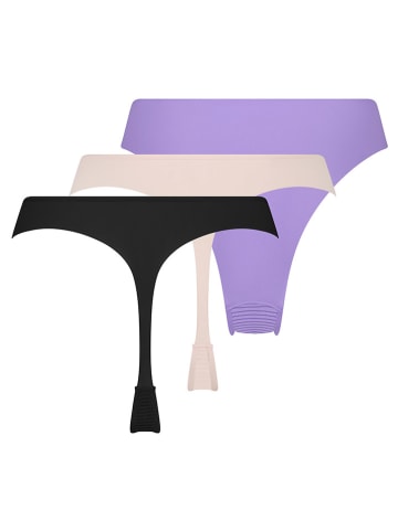 Hunkemöller 3er-Set: Strings in Lila/ Schwarz/ Creme