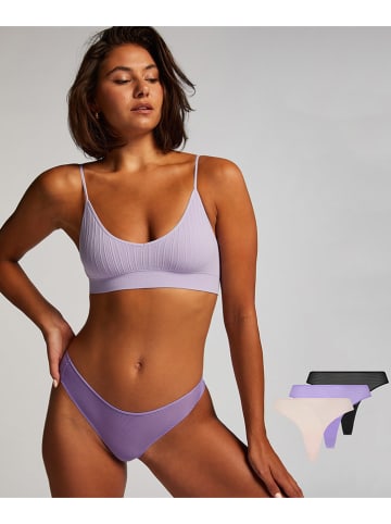 Hunkemöller 3er-Set: Strings in Lila/ Schwarz/ Creme