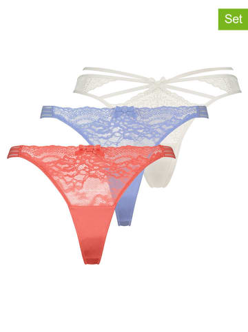 Hunkemöller 3er-Set: Strings in Blau/ Rot/ Weiß