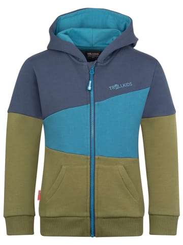 Trollkids Sweatvest "Alesund" kaki/blauw