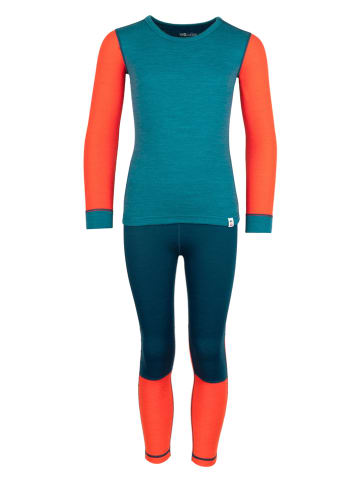 Trollkids 2tlg. Funktionswäscheset "Merino" in Türkis/ Orange