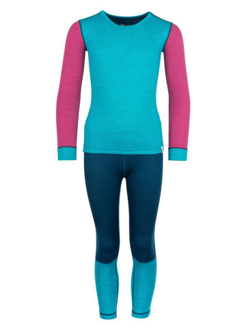 Trollkids 2-delige functionele ondergoedset "Merino" turquoise/donkerblauw