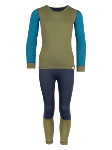 Trollkids 2-delige functionele ondergoedset "Merino" kaki/donkerblauw