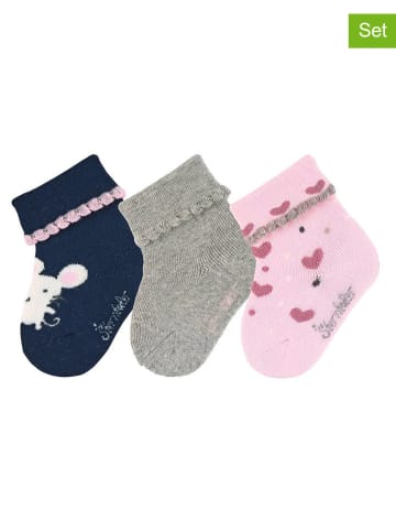 Sterntaler 3-delige set: babysokken grijs/lichtroze/donkerblauw