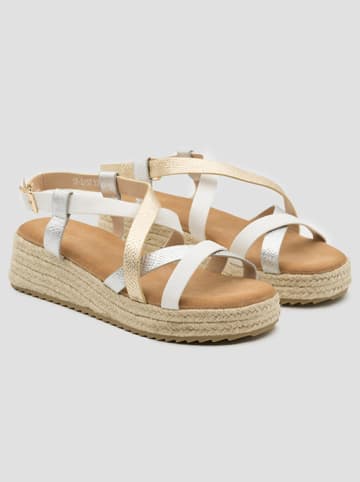 Belucci Sandały w kolorze srebrno-złoto-białym na koturnie